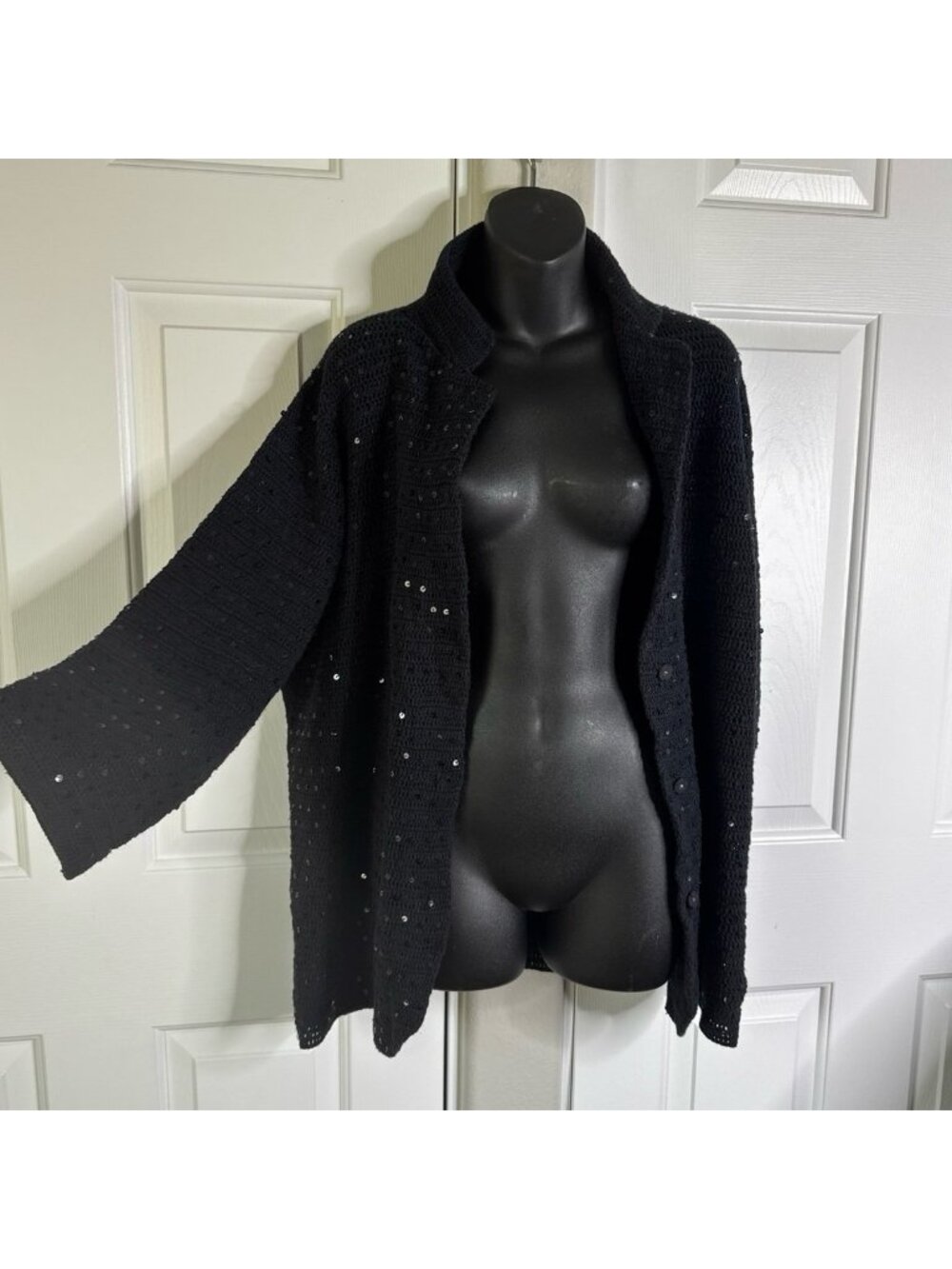 Jessica London Black Sequin Knit Cardigan Jacket 2X